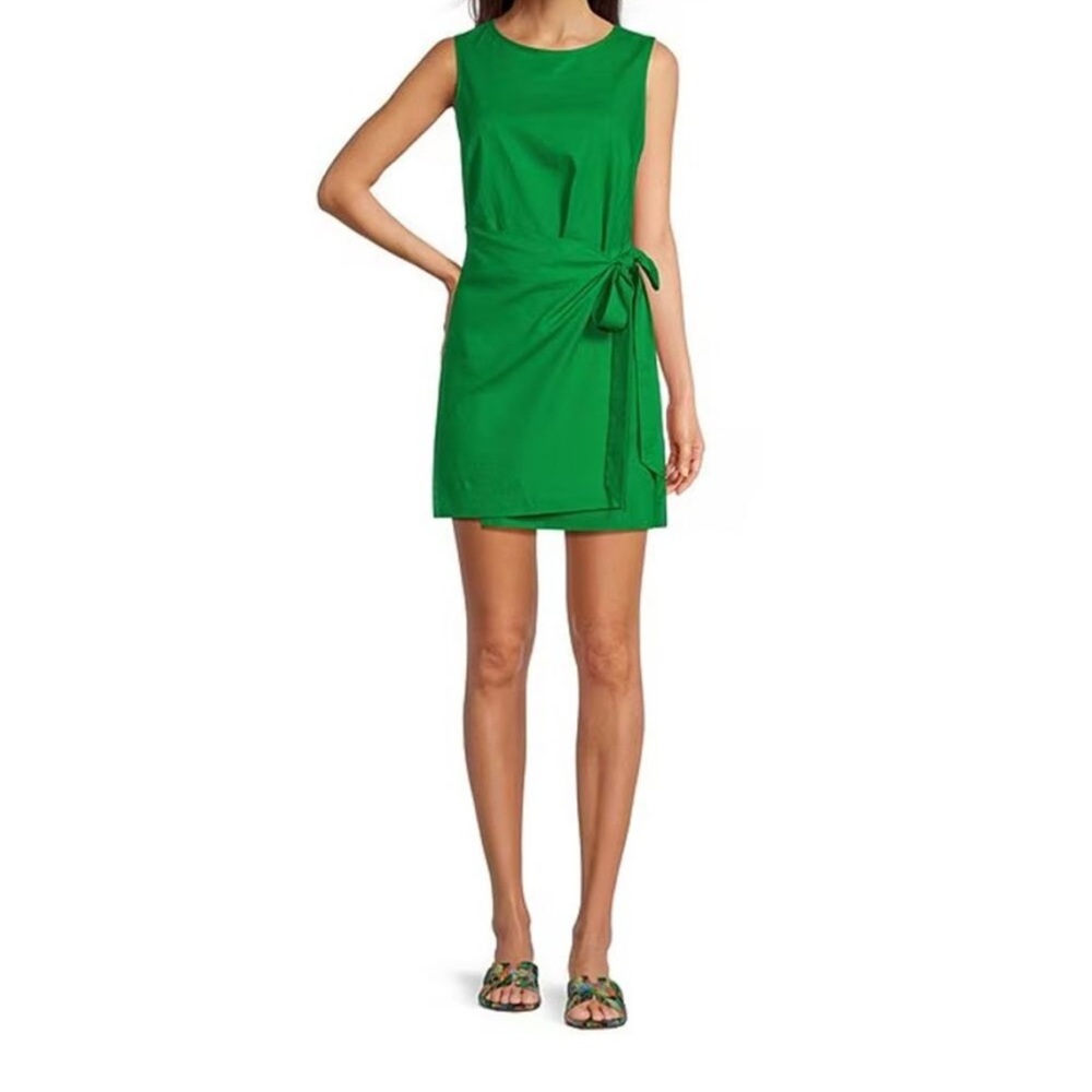 Alex Marie Bright Green Linen Sleeveless Tie-Waist Mini Dress